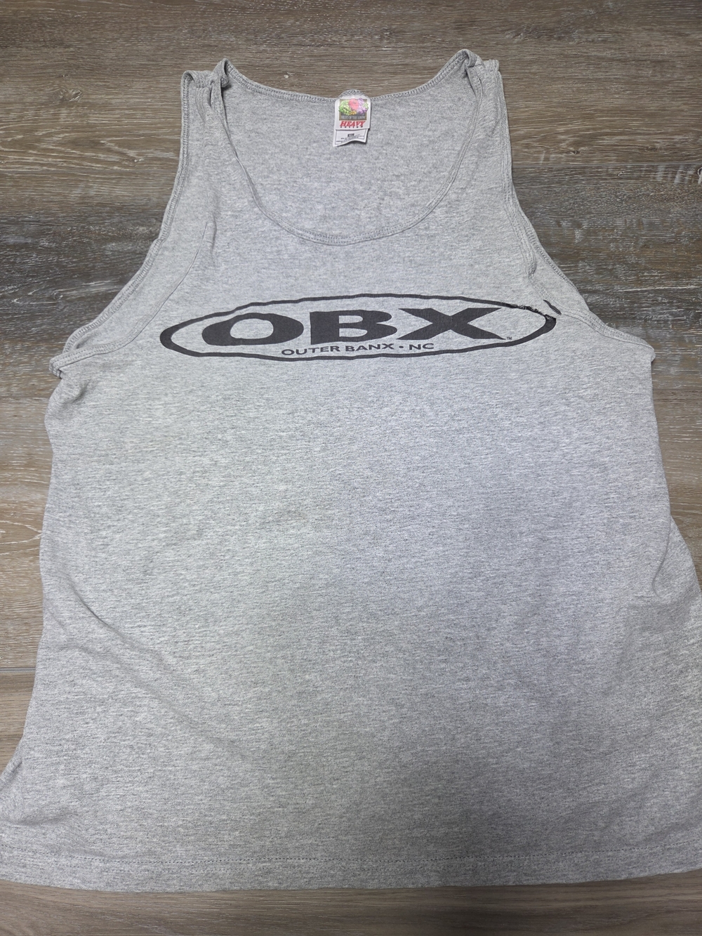 Vintage Fruit of the Loom Heavy OBX Tank Top Mens XL Gray Outer Banks